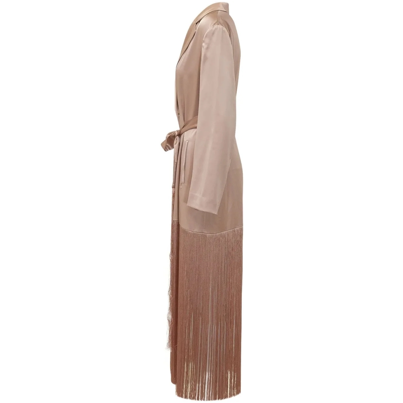 Pinko Trenchcoat Trench Ribes con Cintura e Frange beige(Image 3)