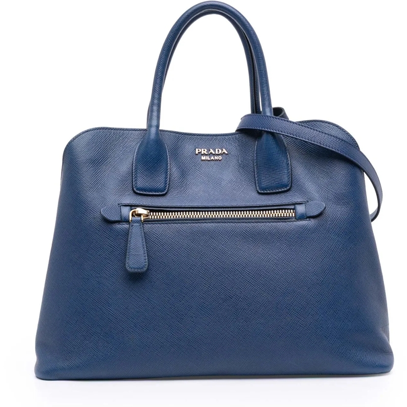Prada Schultertasche Saffiano Cuir Open Promenade Satchel blau