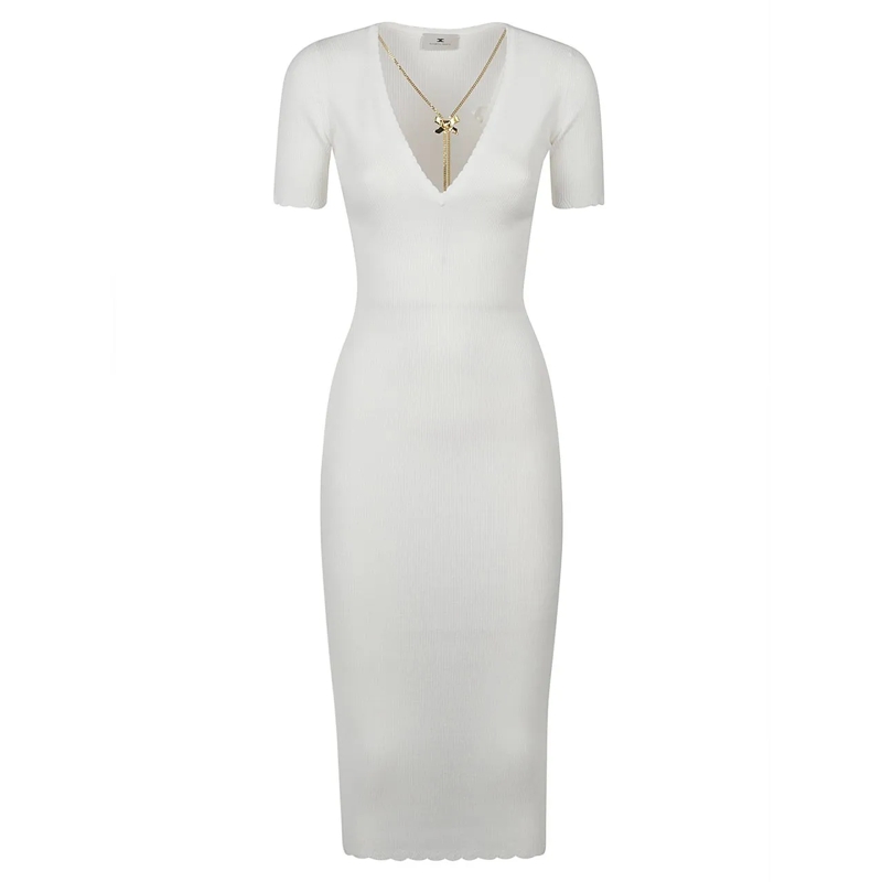 Elisabetta Franchi Robe midi Short Sleeve Dress White weiß