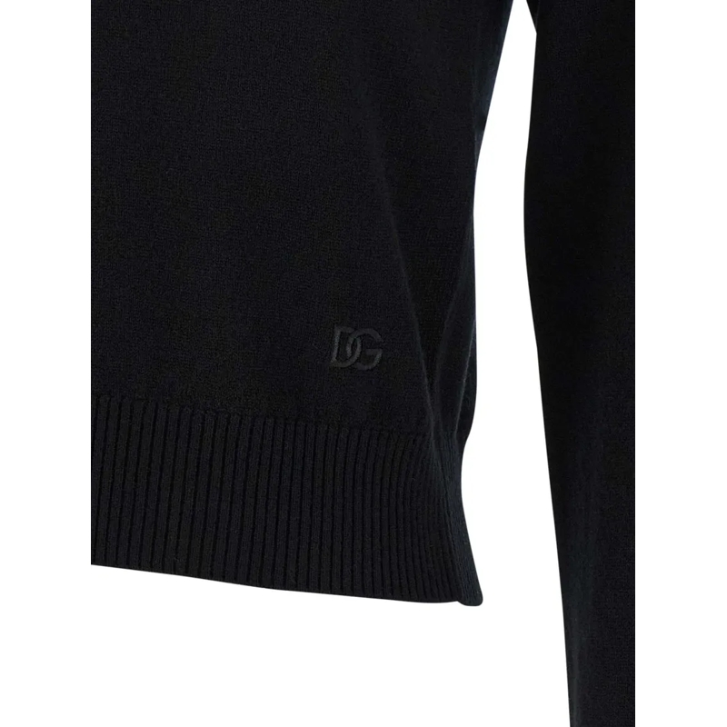 Dolce&Gabbana Pullover Polo-Style Cashmere Sweater With V-Neck Black(Image 2)