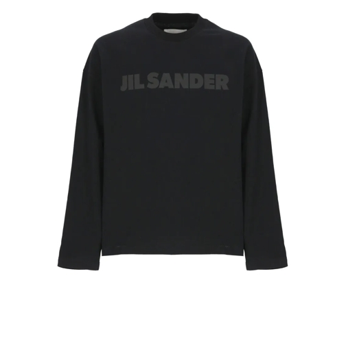 Jil Sander Langärmelige Oberteile Black Cotton T-Shirt Black