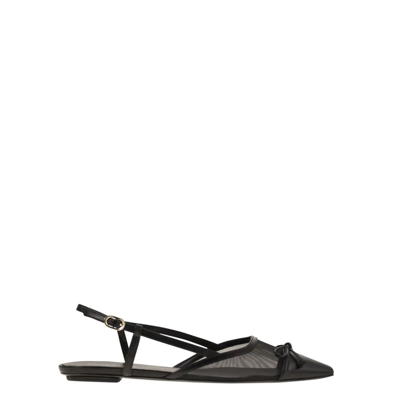 Stuart Weitzman Sandalen Kitty - Leather And Transparent Fabric Slingback Black