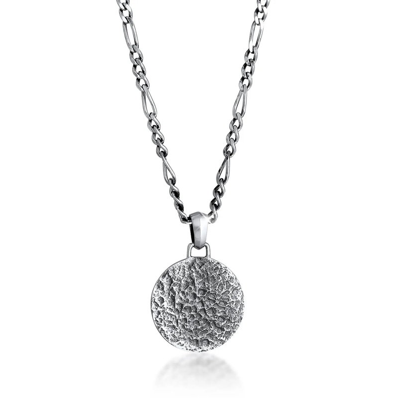 Kuzzoi Mittellange Halskette Halskette Herren Coin Münze Strukturiert 925er Sil grau