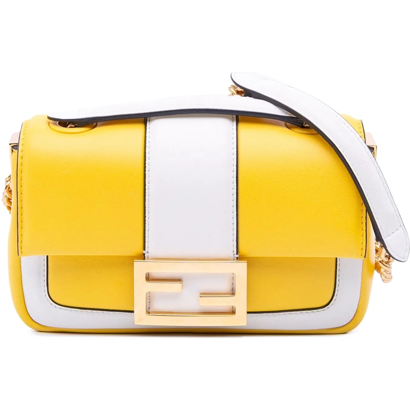 Fendi Schultertasche Mini Bicolor Nappa Apolo Chain Baguette Shoulder B gelb