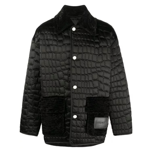 Versace Black Quilted Croc-Effect Jacket Black 