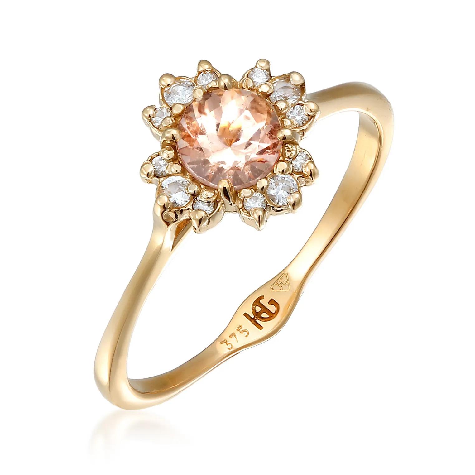 Haze & Glory Ringe - Ring Diamant Morganit Verlobungsring 375 Gelbgold - Gr. 52 MM - in Gold - für Damen