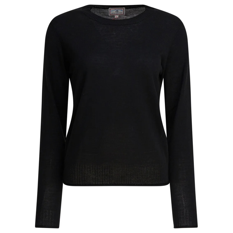 Ines De La Fressange Pull Classic Round Neck Knitwear With Ribbed Detailing Black