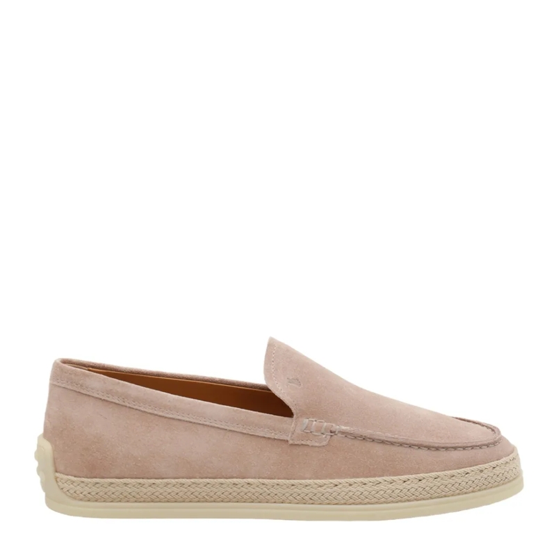 Tod's Ballerinas Blush Suede Slip-On Flats With Textured Edge Pink