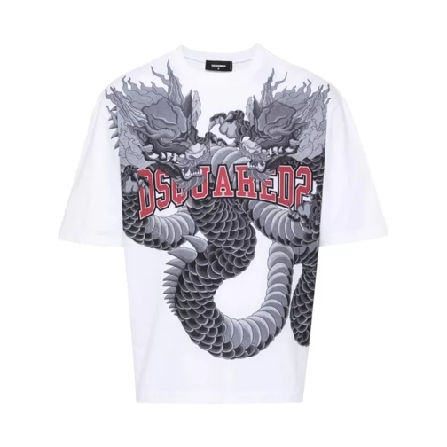 Dsquared2 Dragon-Print Cotton T-Shirt White 