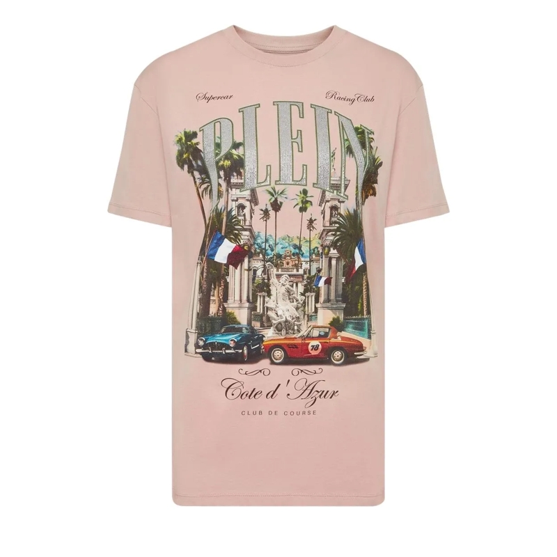 Philipp Plein T-Shirt T-Shirt Racing Mit Schmucksteinen nude