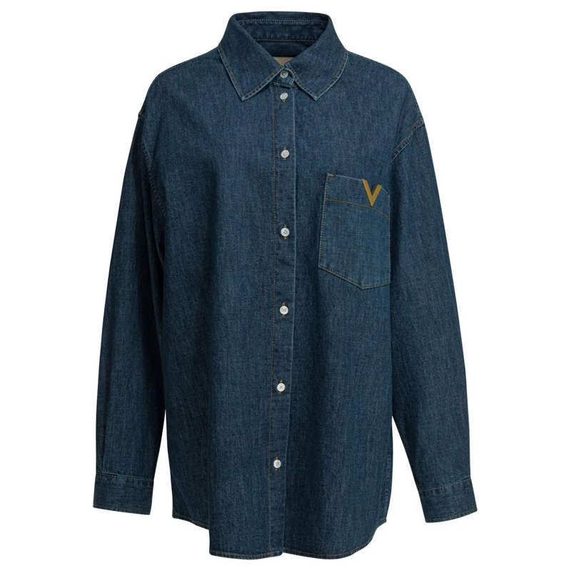 Valentino Garavani Overhemd Relaxed Dark Denim Shirt Black