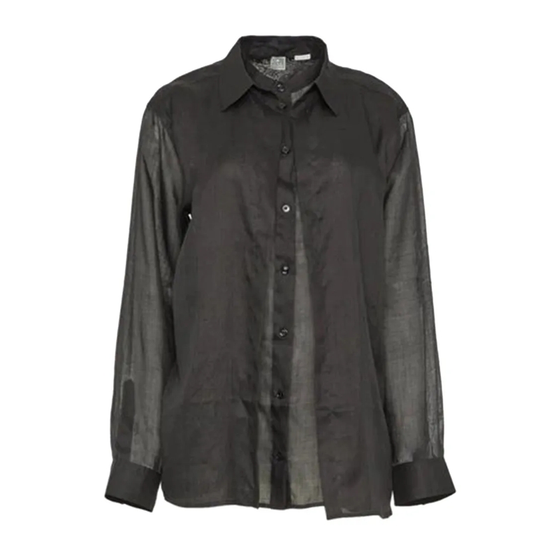 TOTEME Overhemd Double Collar Ramie Shirt With Sheer Texture Black