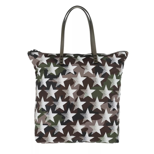 Valentino Garavani Camouflage Stars Tote Nylon Army Green Rymlig shoppingväska
