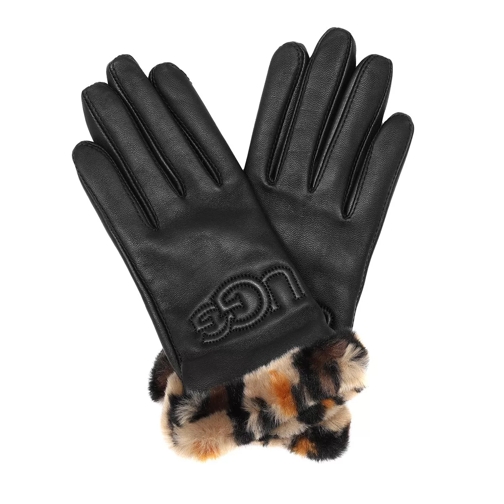 UGG Faux Fur Cuff Logo Gloves Black Handschuh