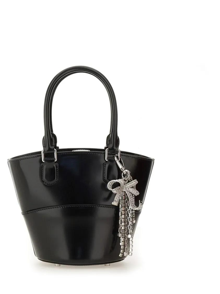 self-portrait Shoppers & Totes Structured Black Leather Tote With Detachable Char in zwart