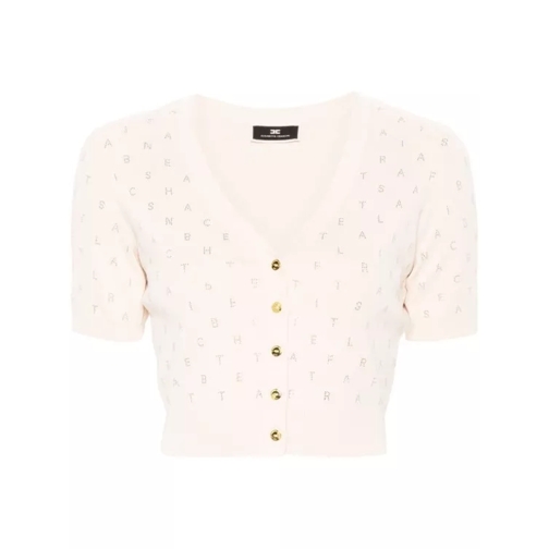 Elisabetta Franchi Cardigan Sweater With Rhinestones Neutrals