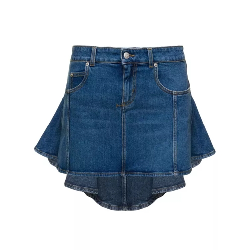 Alexander McQueen Blue Mini-Skirt With Pleated Detail At The Back In Blue Jeans