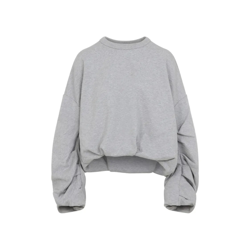 Dries Van Noten  Grey Cotton Sweatshirt With Ruched Sleeves And Cro White
