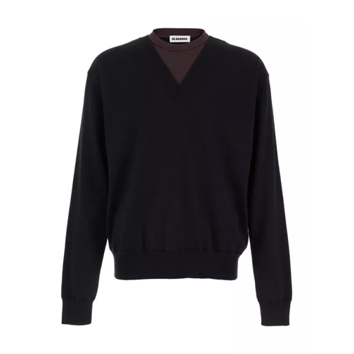 Jil Sander Black And Brown Double-Neck Sweater In Wool Black 