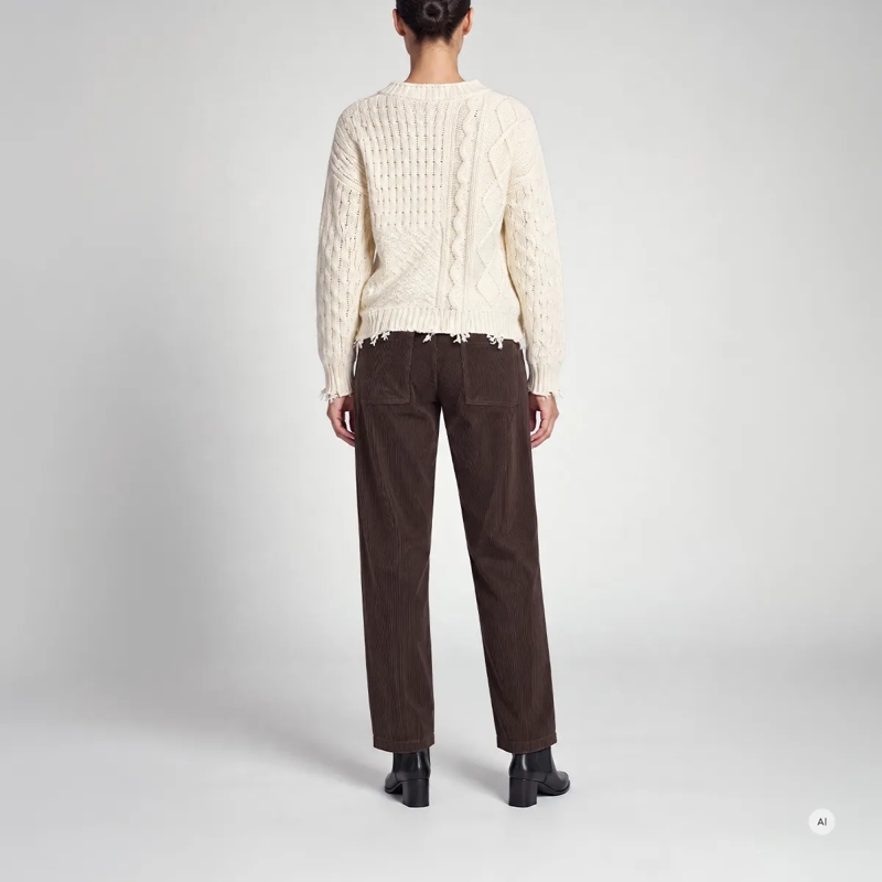 Marc Aurel Pullover Pullover- Strickfransen am Saum- überschnittene beige(Image 4)