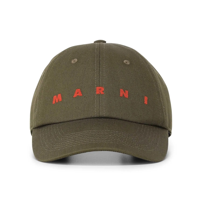 Marni Wollen Hoed Cap mit Logo-Stickerei Dunkelgrün