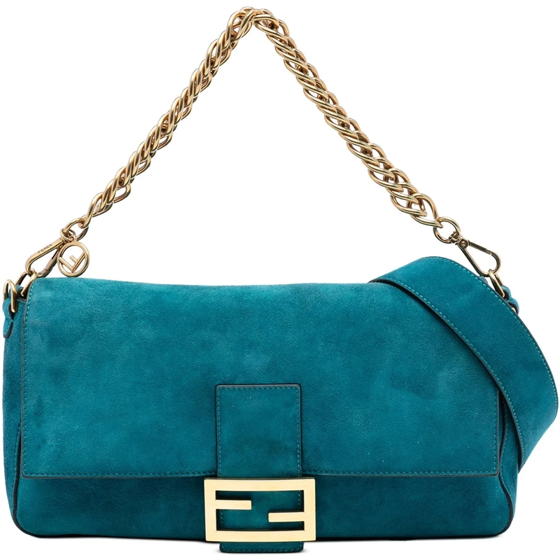 Fendi Schultertasche Large Suede Chamois Baguette Satchel blau