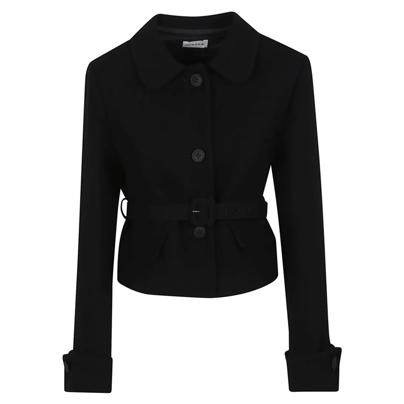 P.A.R.O.S.H. Veste de transition Cropped Wool Jacket With Turn-Up Cuffs Black