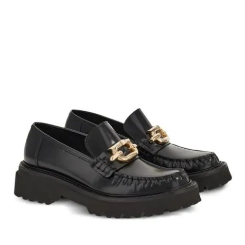 Salvatore Ferragamo Black Gancini Moccasins Black Loafer