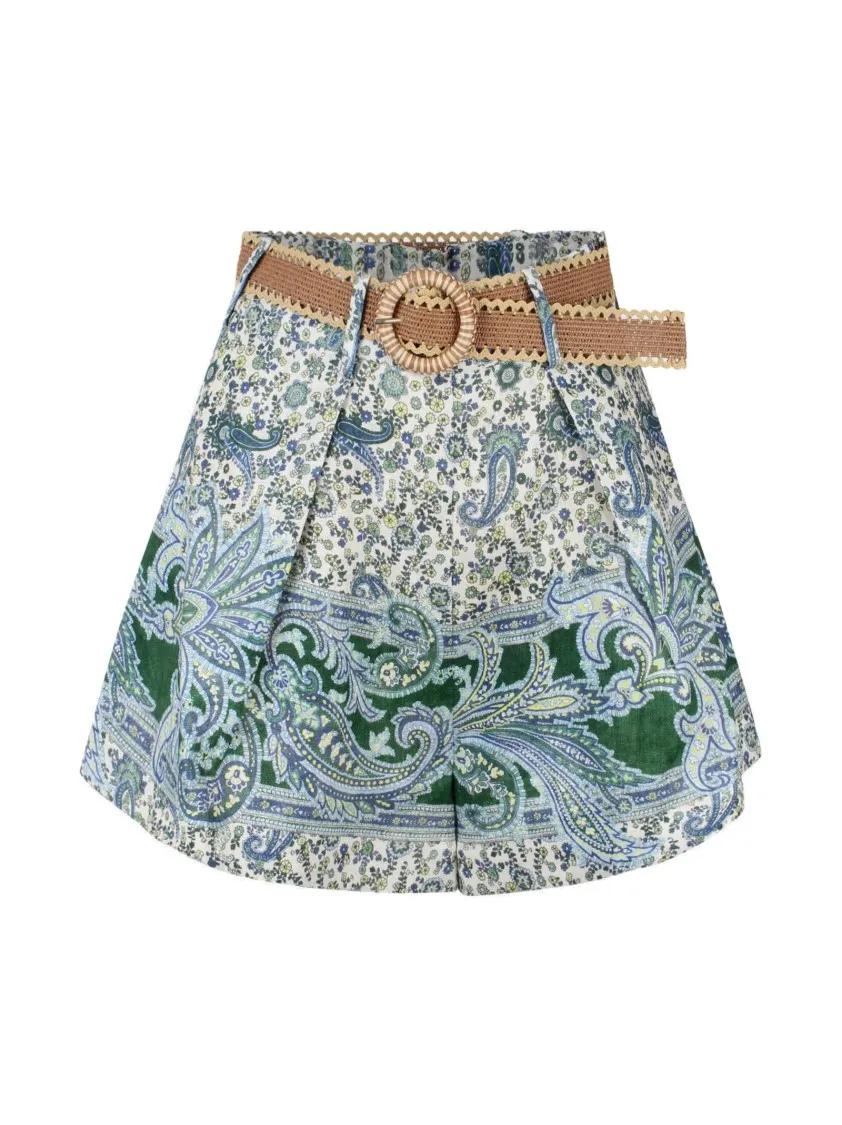 Thumbnail - Zimmermann - Paisley Ottie Tuck Shorts - Größe 1 - grün