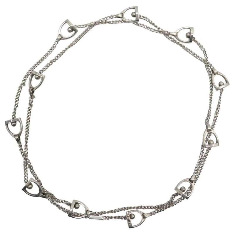 Hermès Mittellange Halskette RARE VINTAGE HERMES SAUTOIR ETRIER GAETAN DE PERCI silber