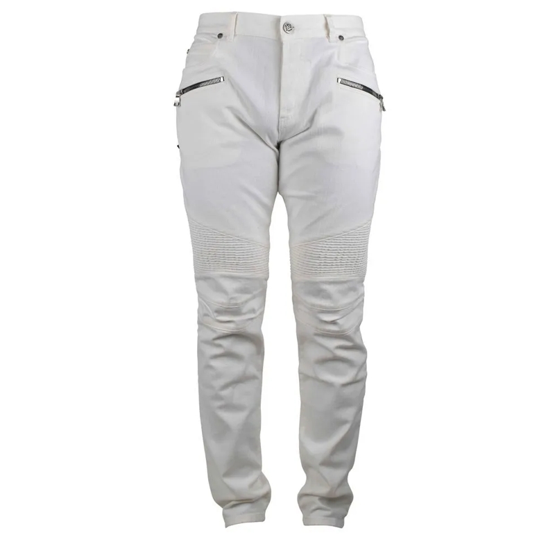 Balmain Jeans Slim-Fit White Jeans With Zippered Pockets White