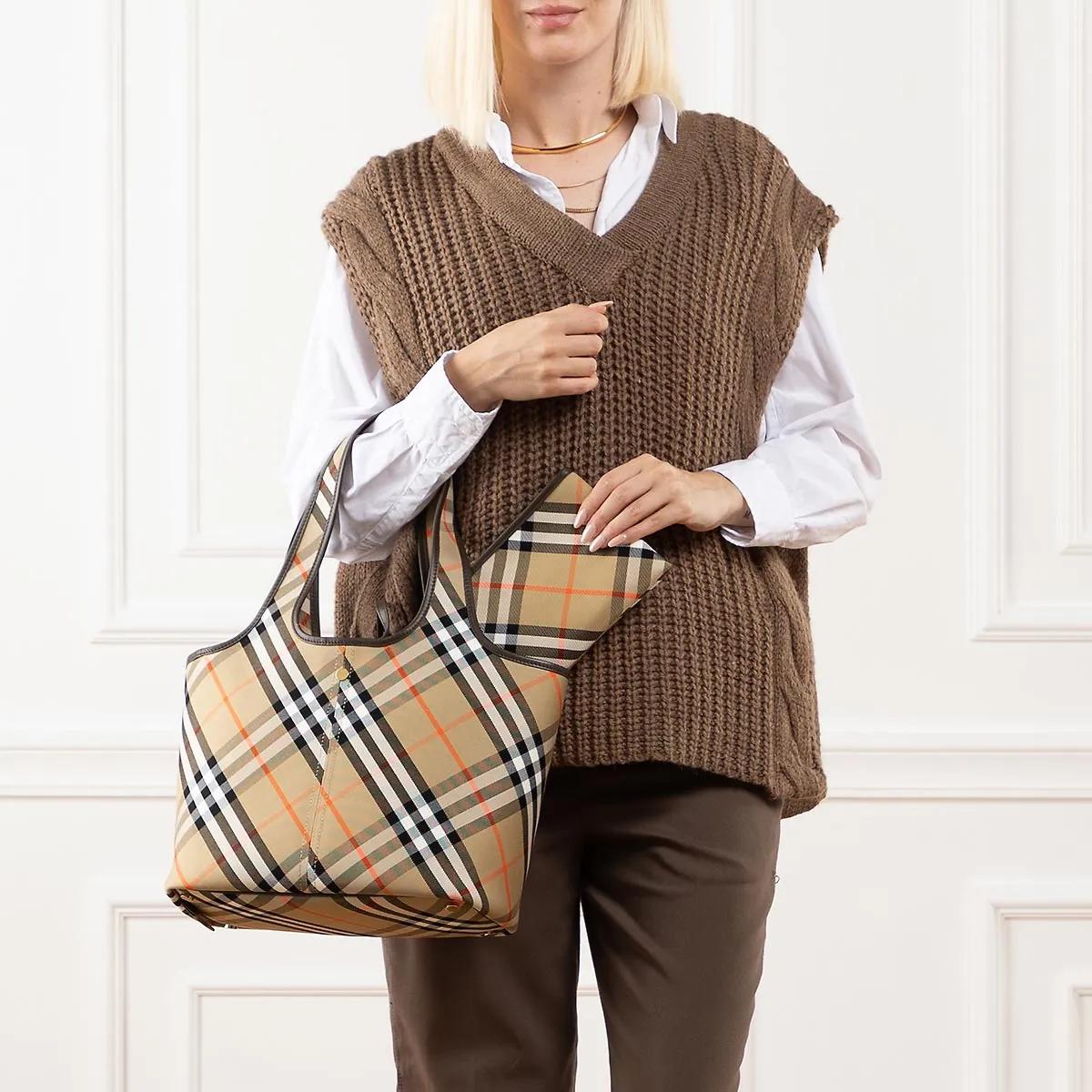 Burberry Check Motif Tote Bag met Leren Details Beige Dames