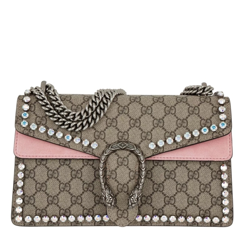 Gucci Dionysus GG Supreme Shoulder Bag Small Crystals Beige/Pink Crossbody Bag
