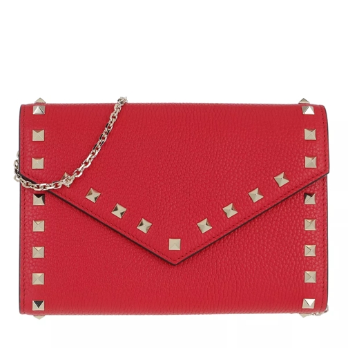 Valentino Garavani Rockstud Shoulder Bag Leather Rouge Pur Envelope Bag