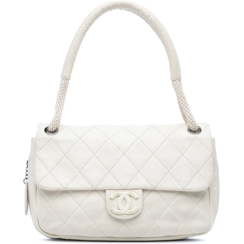 Chanel Sac à bandoulière Quilted Calfskin Expandable Zip Yacht Flap weiß