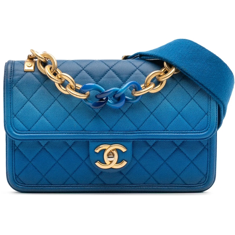 Chanel Sac à bandoulière Medium Quilted Caviar Sunset On The Sea Flap blau