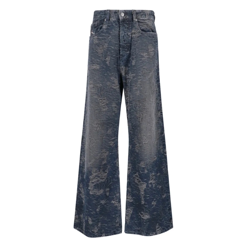 Diesel Jeans Wide-Leg Jeans With Distressed Texture Blue
