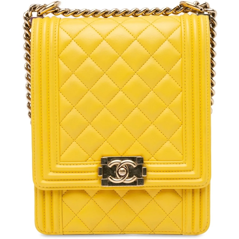 Chanel Sac à bandoulière Lambskin North South Boy Flap gelb
