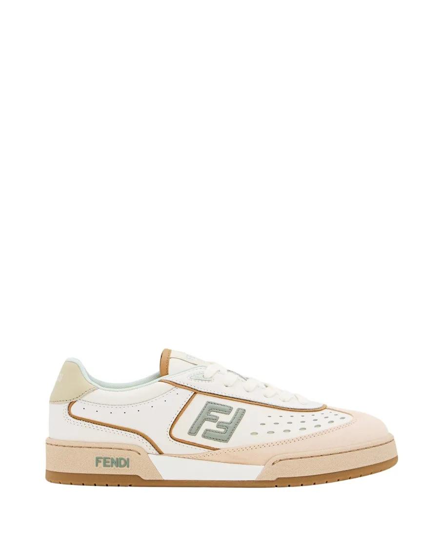 Fendi Vrouw Wit Low-Top Sneakers - Mixed Leather And Denim Sneakers H Embossed Log In Maat 36,5 (Eu)