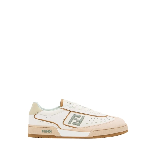 Fendi sneaker basse Mixed Leather And Denim Sneakers With Embossed Log White