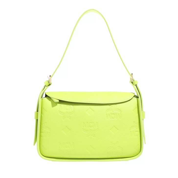 Mcm Woman Acid Green Nappa Leather Small Aren Shoulder Bag