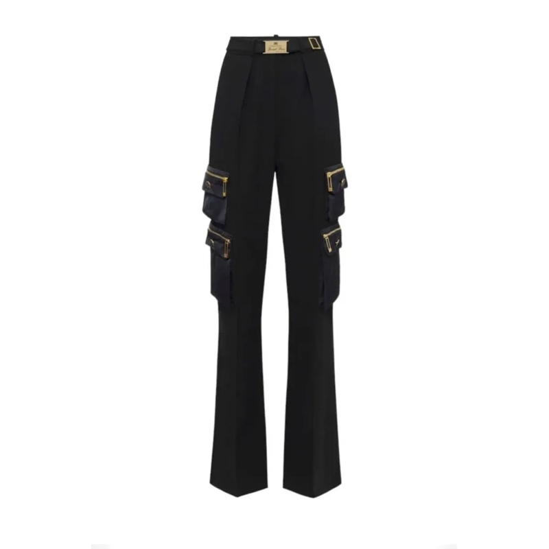 Elisabetta Franchi  High-Waisted Black Trousers With Cargo Pockets Black