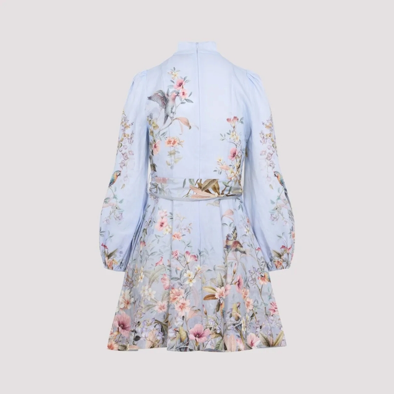Zimmermann Minikleid Light Blue Linen Dress With High Neckline Blue