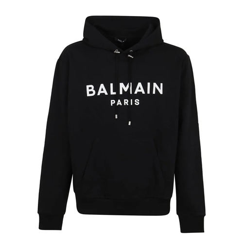 Balmain Hoodie Print Cotton Sweatshirt Black