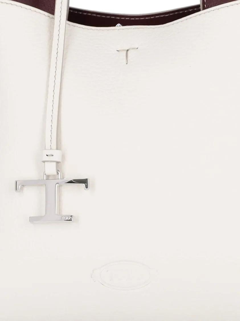 TOD'S Crossbody bags Textured White Leather Handbag With Silver Charm in wit