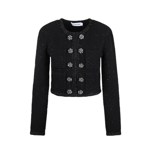 Self Portrait Übergangsjacke Textured Knit Jacket Black