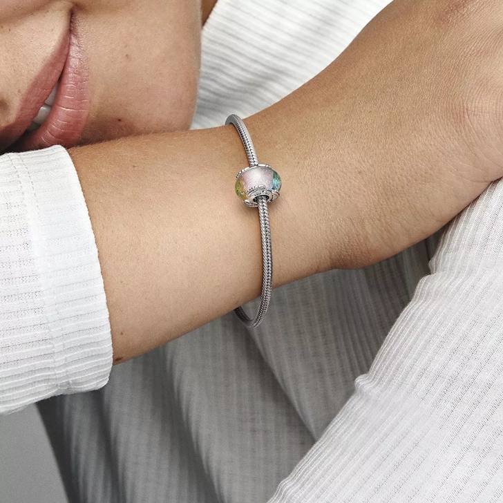 Pandora Feather sterling silver charm with Murano glass Multicolor