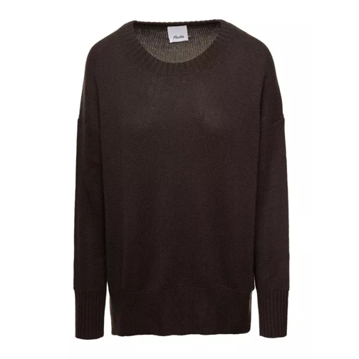 Allude Brown Sweater With U Neckline In Cashmere Brown 