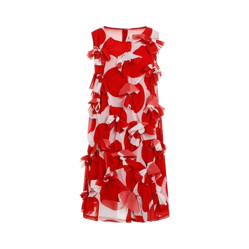 Comme des Garcons Mini-Kleider Red And Pink Floral-Appliqué Botanical-Print Dress Red