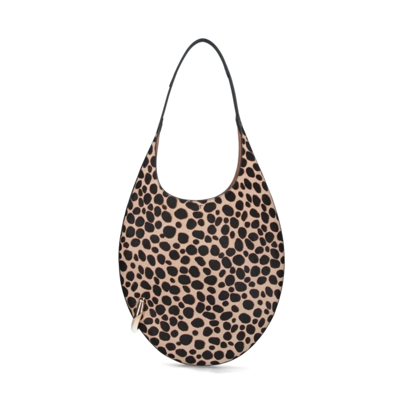 Tory Burch Schultertasche Crescent-Shaped Handbag With Bold Spotted Pattern Brown